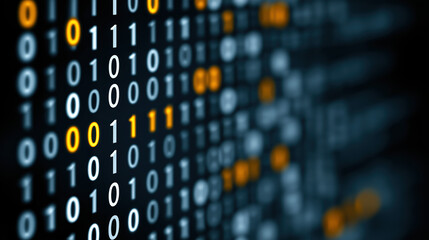 Futuristic Binary Code Grid on Dark Digital Background Abstract Technology Data Stream Cyber Network Matrix Pattern AI Computer Programming Interface