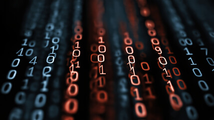 Futuristic Binary Code Grid on Dark Digital Background Abstract Technology Data Stream Cyber Network Matrix Pattern AI Computer Programming Interface