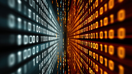 Futuristic Binary Code Grid on Dark Digital Background Abstract Technology Data Stream Cyber Network Matrix Pattern AI Computer Programming Interface
