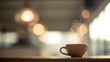 © Big - pause. A close-up view of a coffee cup with steam rising, set against a blurred, cozy backdrop. bar promotions, beverage menus, designed for food & beverage menus and cafe branding.