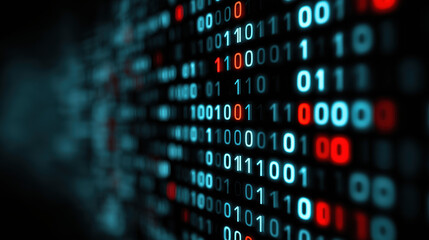 Futuristic Binary Code Grid on Dark Digital Background Abstract Technology Data Stream Cyber Network Matrix Pattern AI Computer Programming Interface