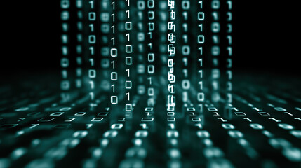 Futuristic Binary Code Grid on Dark Digital Background Abstract Technology Data Stream Cyber Network Matrix Pattern AI Computer Programming Interface