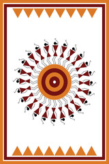 Canvas Print - colorful warli design concept with border frame isolated on white background - vector illustration