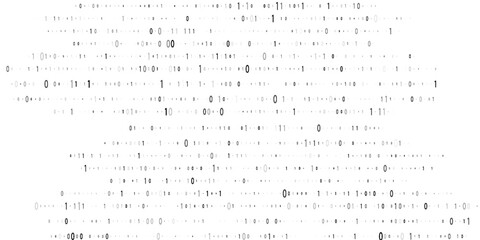 Binary code black and white background with two binary digits, 0 and 1 isolated on a white background. Halftone vector illustration.