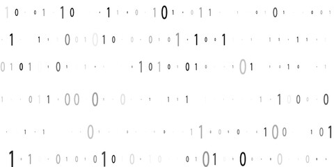 Binary code black and white background with two binary digits, 0 and 1 isolated on a white background. Halftone vector illustration.