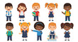 © il - A diverse collection of happy cartoon school children boys and girls in uniforms.