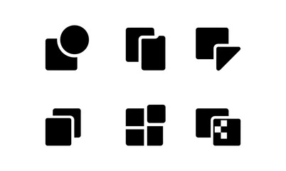 Minimalist black icon set of overlapping squares and shapes