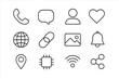 © Fabian - Social media icon set in thin line style. Web and mobile interface elements for UI and UX design. Vector collection of simple symbols for contact, like, share, and notifications.