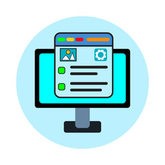 Flat Design Illustration of Computer Monitor with Web Page or Software Interface
