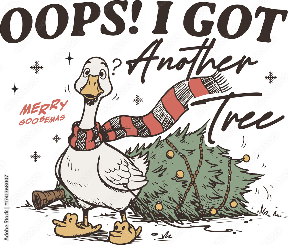 Stock-Foto „Oops I Got Another Tree – Funny Goose Dragging Christmas ...