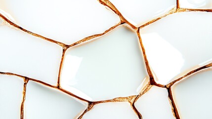Wall Mural -   Close-up shot of a white and gold tiled surface featuring a black and white feline in the center