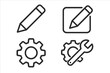 © Jannes - Edit and settings icon set in thin line style. Vector collection of web icons for user interface design. Pencil for writing, gear for setup, wrench for configuration. isolated.