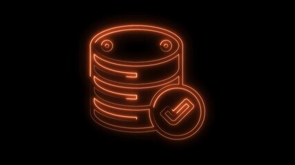 Wall Mural - Database validation neon icon animation on black background data security confirmation system