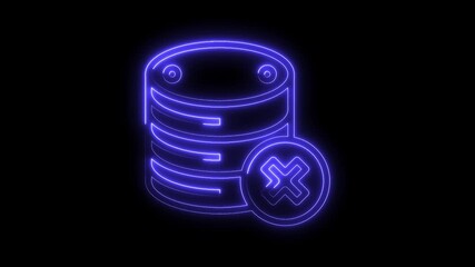 Wall Mural - Neon database icon with delete symbol on a dark background animation