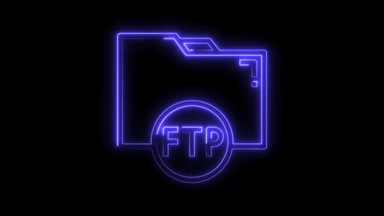 Wall Mural - Neon style ftp folder illustration animation on black background for technology concepts