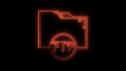 Wall Mural - Glowing neon ftp icon animation on black background representing file transfer protocol