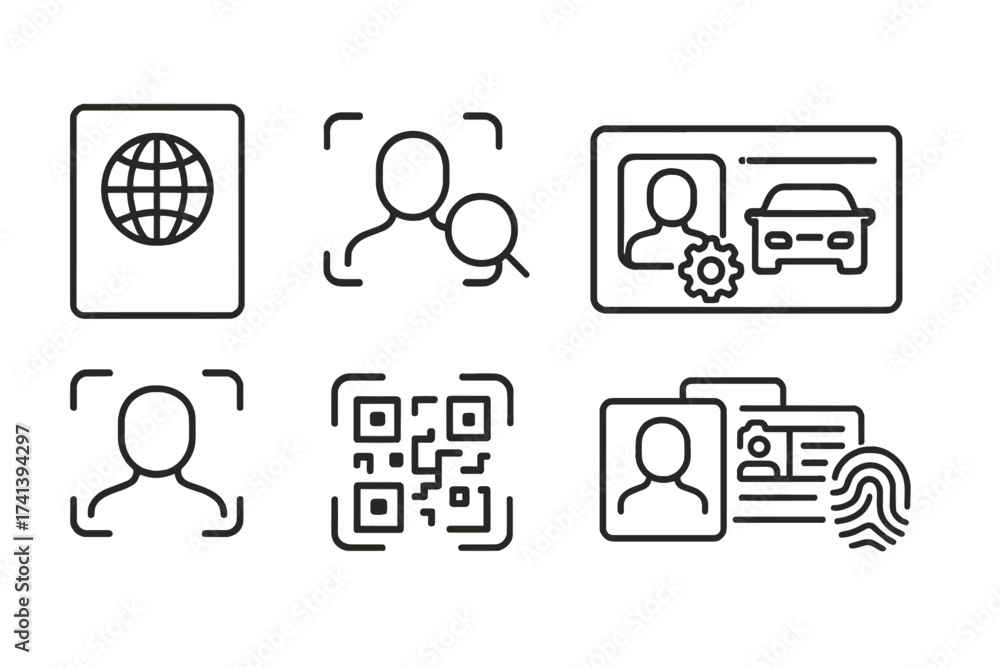 ID and verification line icon set. Identity authentication concepts ...