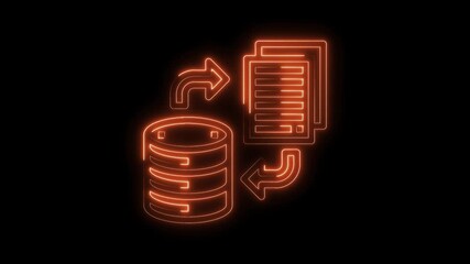 Wall Mural - Neon database and document data synchronization data transfer concept animation on black background