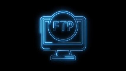 Wall Mural - Glowing ftp neon sign on computer monitor against black background depicting file transfer protocol