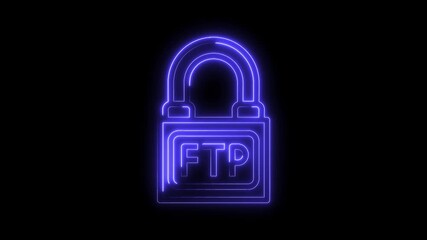 Wall Mural - Neon style ftp lock icon animation on black background represents secure file transfer protocol