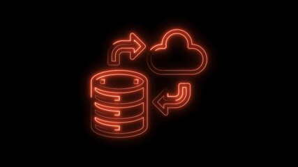 Wall Mural - Neon style data backup from database to cloud and synchronization service conceptual illustration