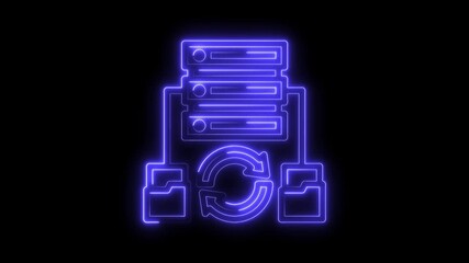 Wall Mural - Neon style server network data transfer animation on black background for technology concept