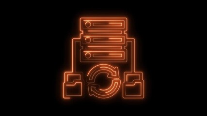 Wall Mural - Server and file data transfer with circular arrows neon glow on black background