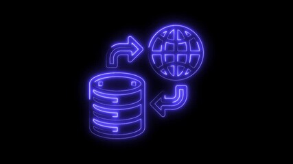 Wall Mural - Neon style data exchange with rotating arrows illustrating global connection and digital transfer