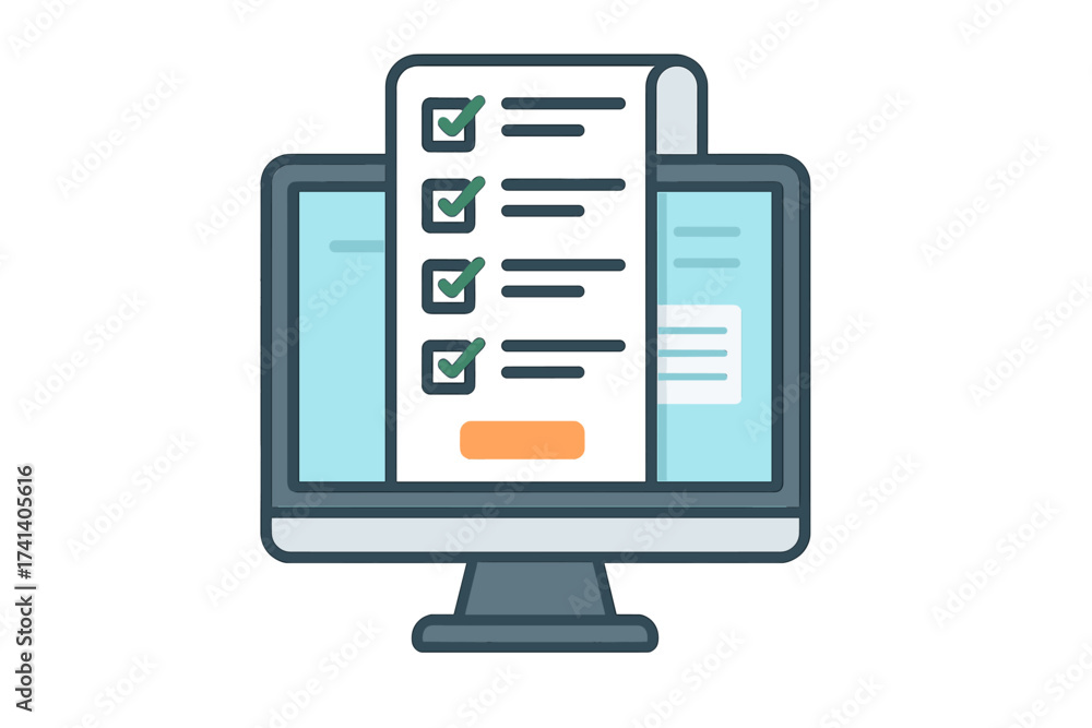 Online form survey on computer screen. Long quiz, exam paper, or test ...