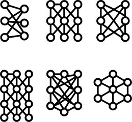 Neural network machine learning vector icons set