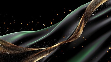 Wall Mural -   Black background with swirling gold and green dots