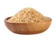 © AlamAra - Close-up view of a wooden bowl filled with uncooked brown rice against a dark backdrop