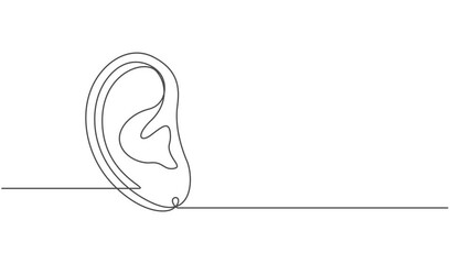 Ear continuous one line drawing video. Hand drawn outline hear symbol animation, World deaf day single line concept template, Self drawing line animation ear, Full length single line animation, simple