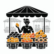 © Md - Fruit Vendor at Market Stall Cartoon