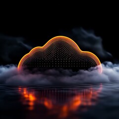 Wall Mural - Stunning cloud computing concept with vibrant orange glow reflected in moody water, perfect for modern tech companies and innovative cloud solutions
