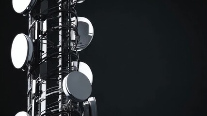 A black and white image of a cell tower in a landscape