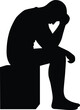 © FF - Silhouette of a man sitting with head in hands in despair isolated on white background