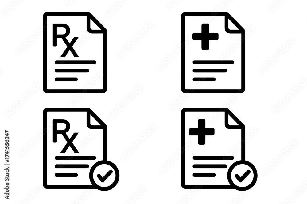 Prescription and Medical Form Icon Collection, Health Check Concept ...