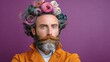 © Nataliia_Trushchenko - A man with a colorful mohawk and beard is standing in front of a purple background. He looks confident and proud of his unique hairstyle