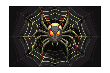 Creepy Spider on Circular Web with Black Background