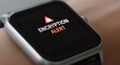 © Margarita Ratatosk - Smartwatch displaying encryption alert with a padlock icon on black screen. Concept of data protection, internet security, and cyber safety for personal information.