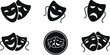 © Taiwo - Theatrical tragedy, humor clown mask vector illustration silhouette icons