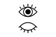 © Carlo - Open and closed eye icon set. Simple line art for vision, see, sleep, and awake concepts. Minimalist vector illustration for web and graphic design. Look and watch symbol.
