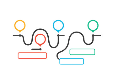 Roadmap timeline infographic with colorful steps and markers on wavy line, vector illustration template with transparent background, step-by-step process timeline, ordered concept layout