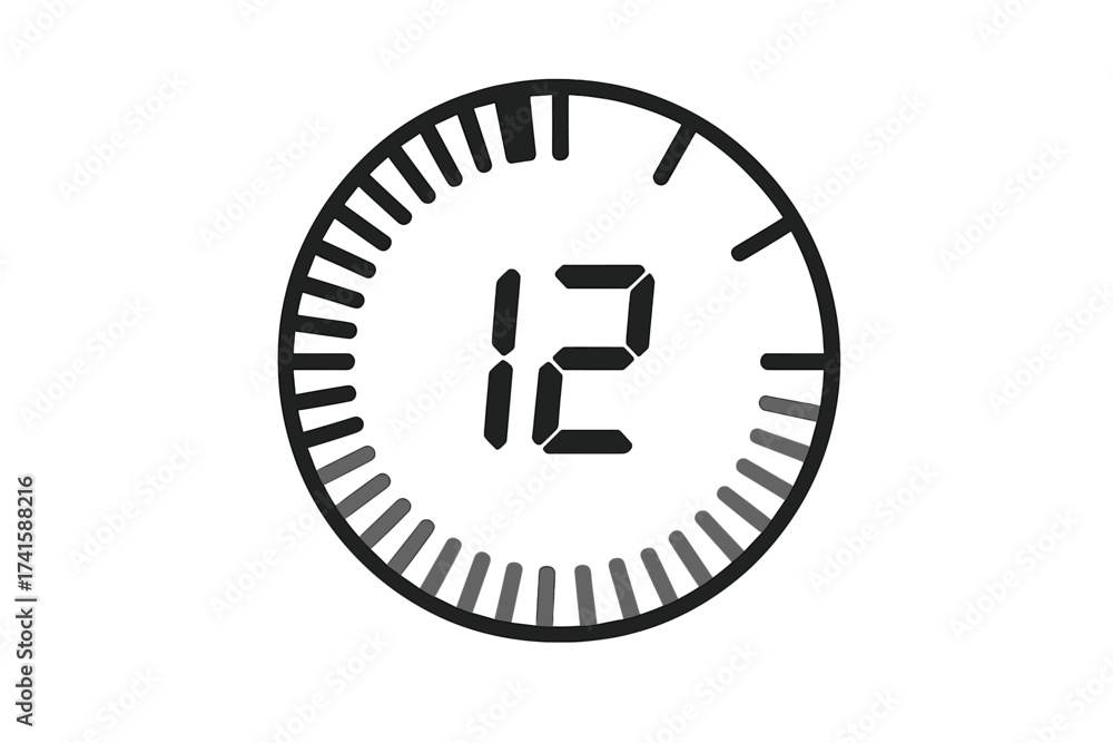 12 seconds timer icon. Twelve second digital clock symbol. Countdown ...