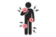 © Bruno - Human body pain and inflammation icon with target markers on shoulder, knee, and hand. Healthcare vector illustration showing ache symptoms and body discomfort areas, medical concept.