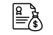 © Janien - Work contract and payment icon with money bag symbol, finance agreement vector illustration, legal document and monetary transaction concept, business contract payment symbol