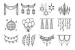 © Mariia - Ballroom Ceiling Icons. Outline icon set of ballroom ceiling decorations: draped fabrics, hanging lanterns,