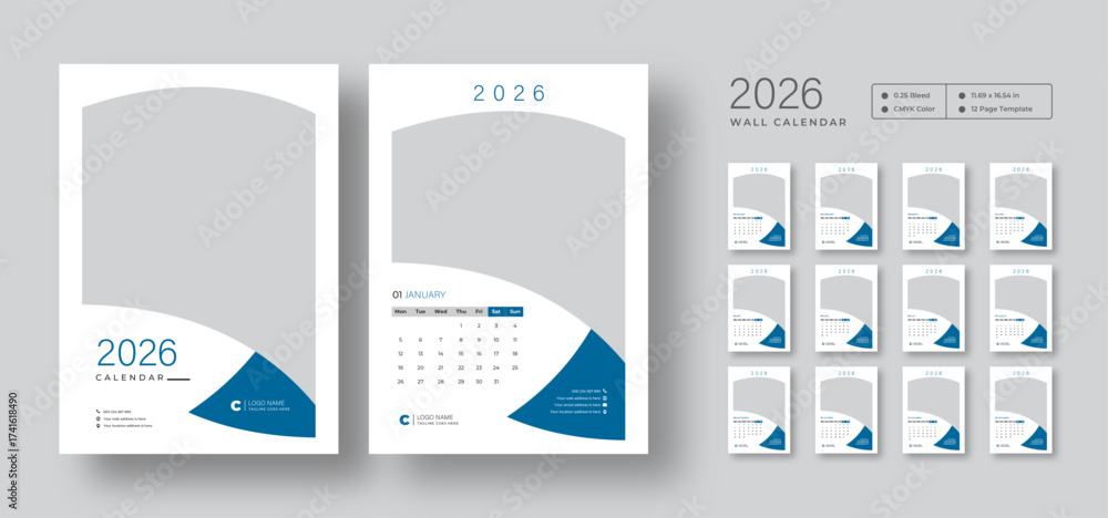 2026 wall calendar template | Week starts on Monday | Monthly planner ...