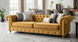 © Lens Legacy - Elegant mustard yellow chesterfield sofa inviting you to relax in a modern living room with stylish decor and soft pillows for comfortable living